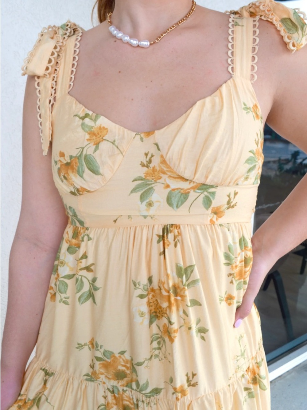 Blu Pepper Cream and Yellow Floral Tiered Maxi Dress - Picture 4 of 7